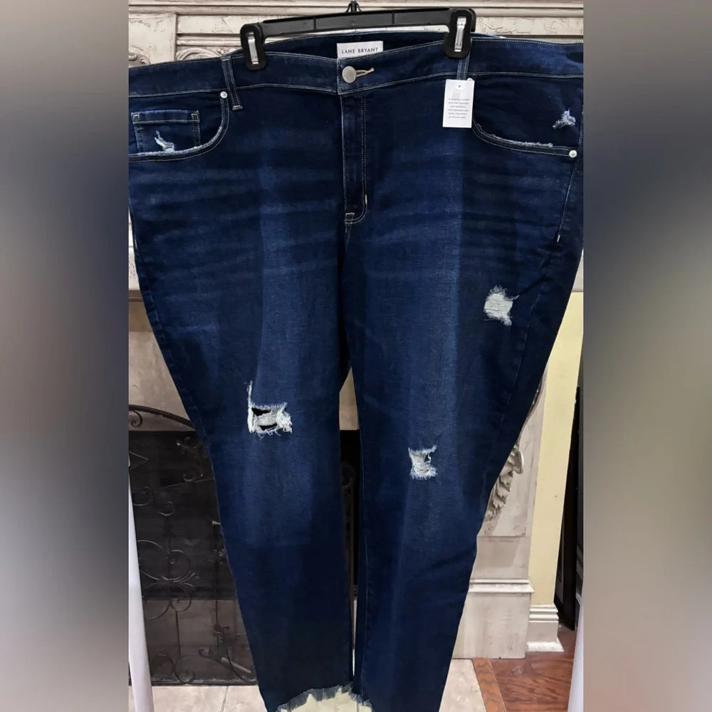 NWT Lane Bryant Distressed Ripped Blue Jeans Mid Rise Skinny Size 28